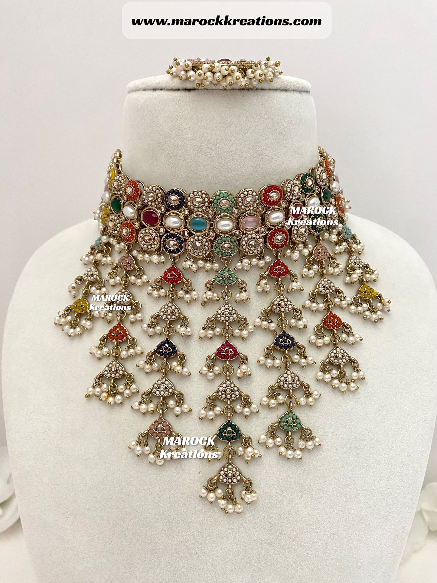 Sahiba Antique Gold Polki statement trendy Choker set