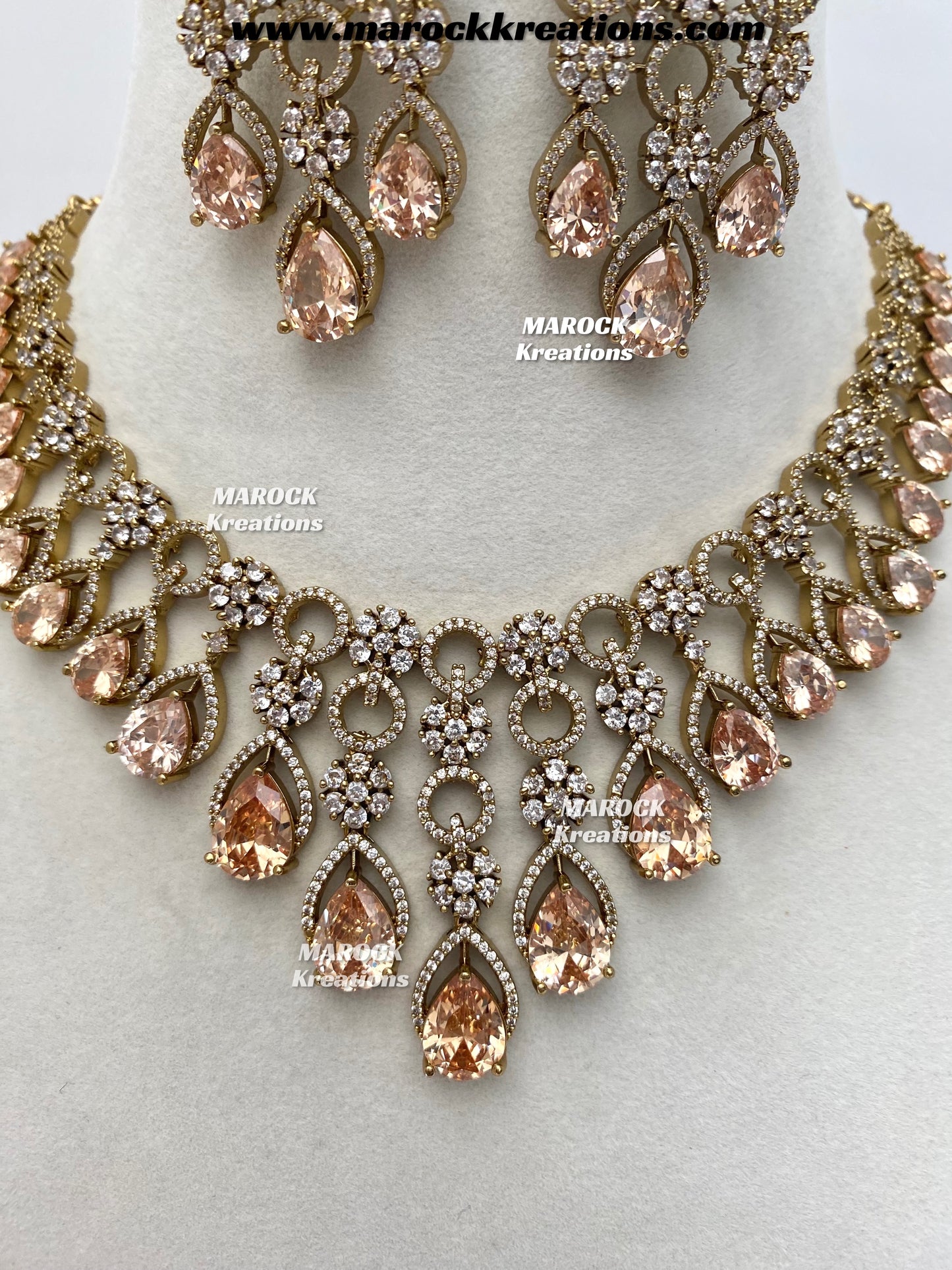 Anshika Antique Gold American Diamond Statement Necklace set