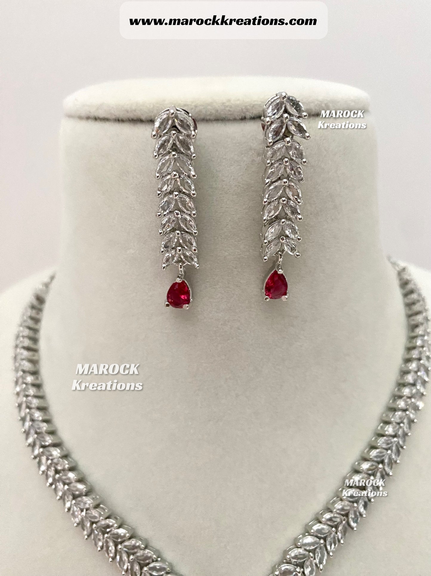 Ava Silver base American Diamond Necklace set