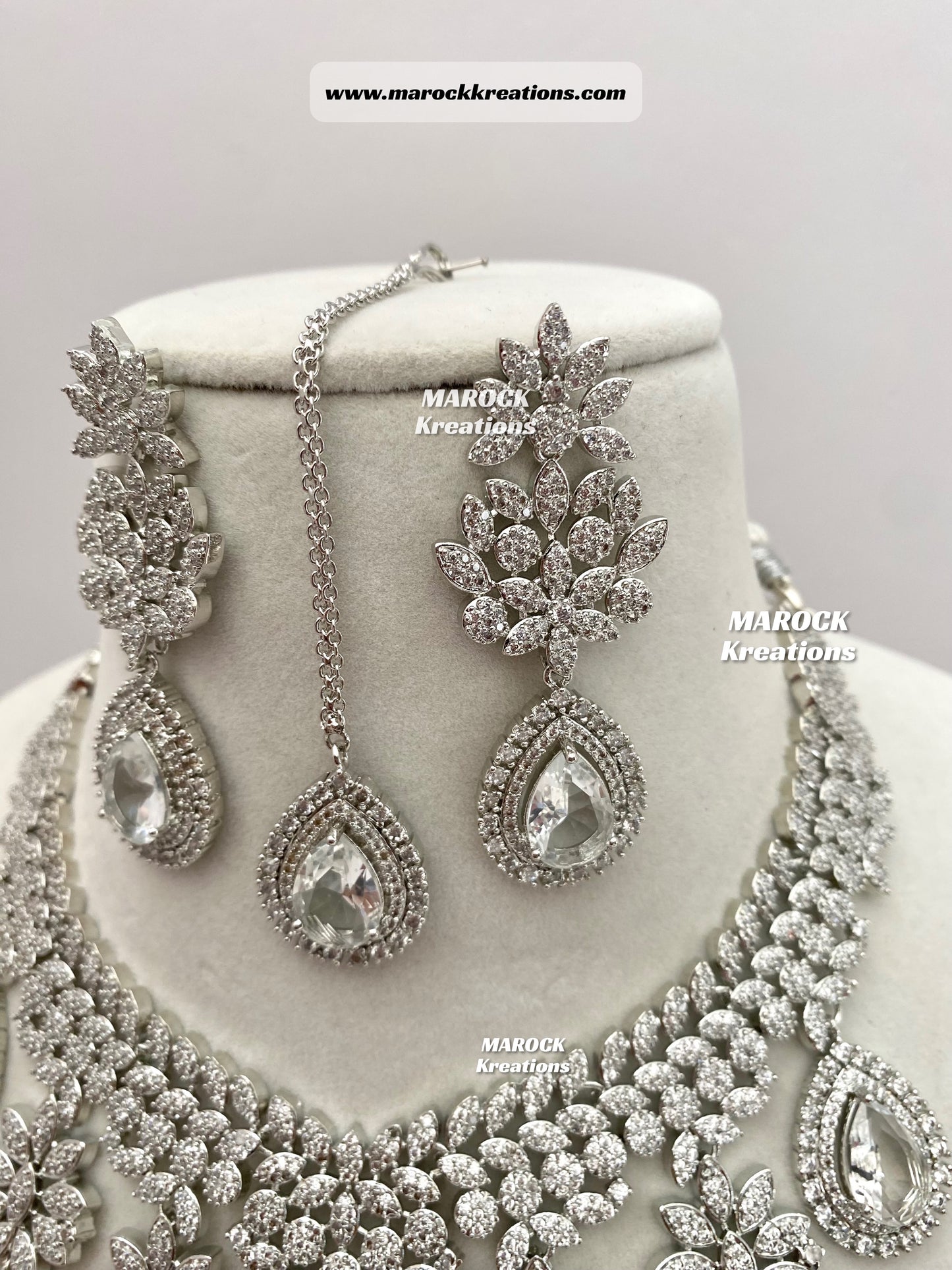 Silver American Diamond Statement Necklace set