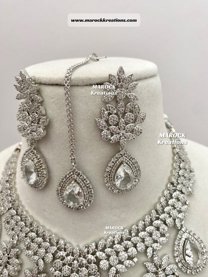 Silver American Diamond Statement Necklace set