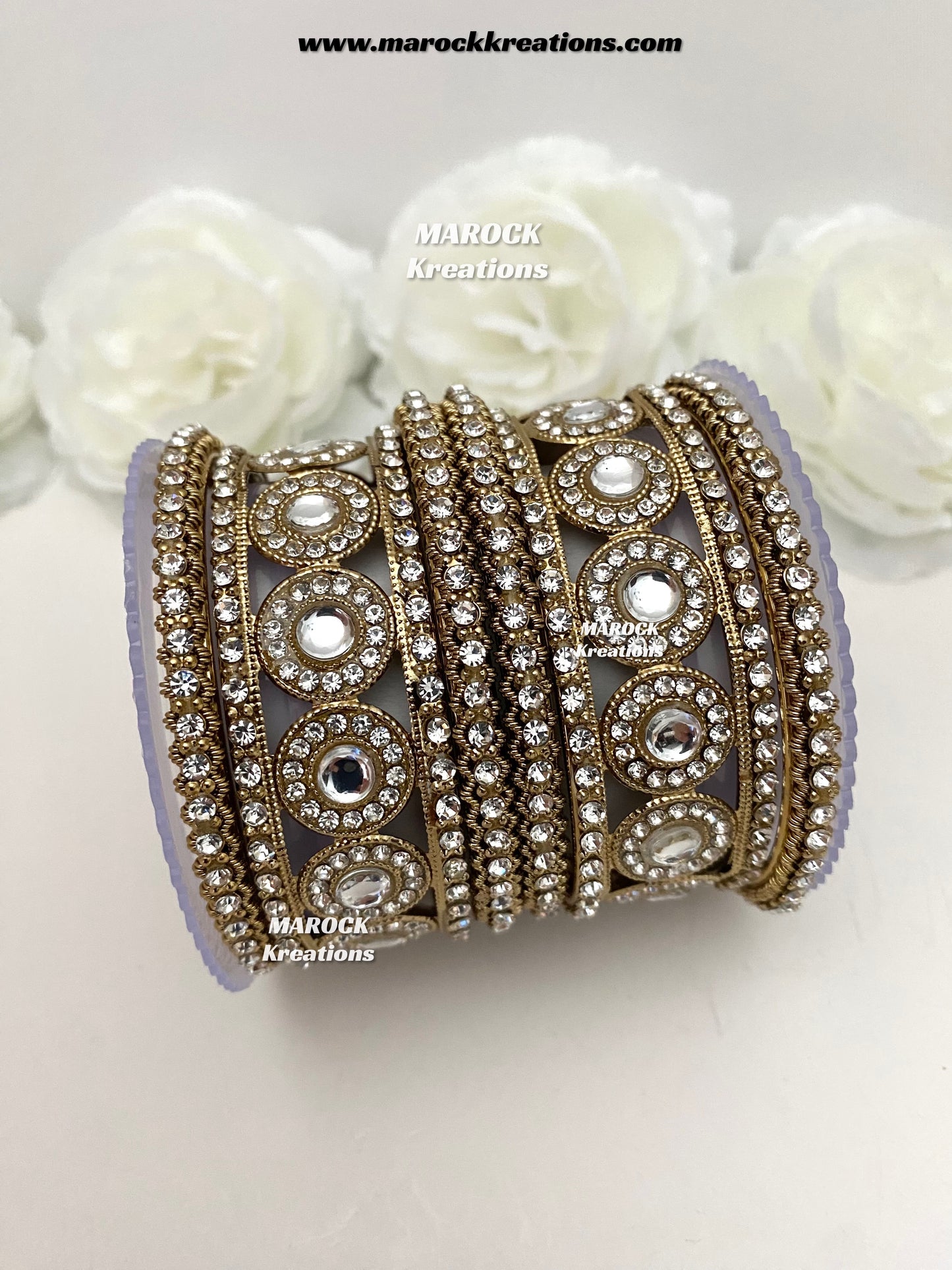 Antique Gold Kundan and stones Bangles stack