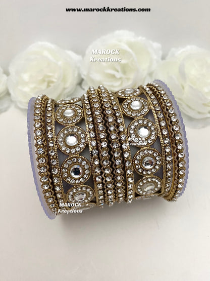 Antique Gold Kundan and stones Bangles stack