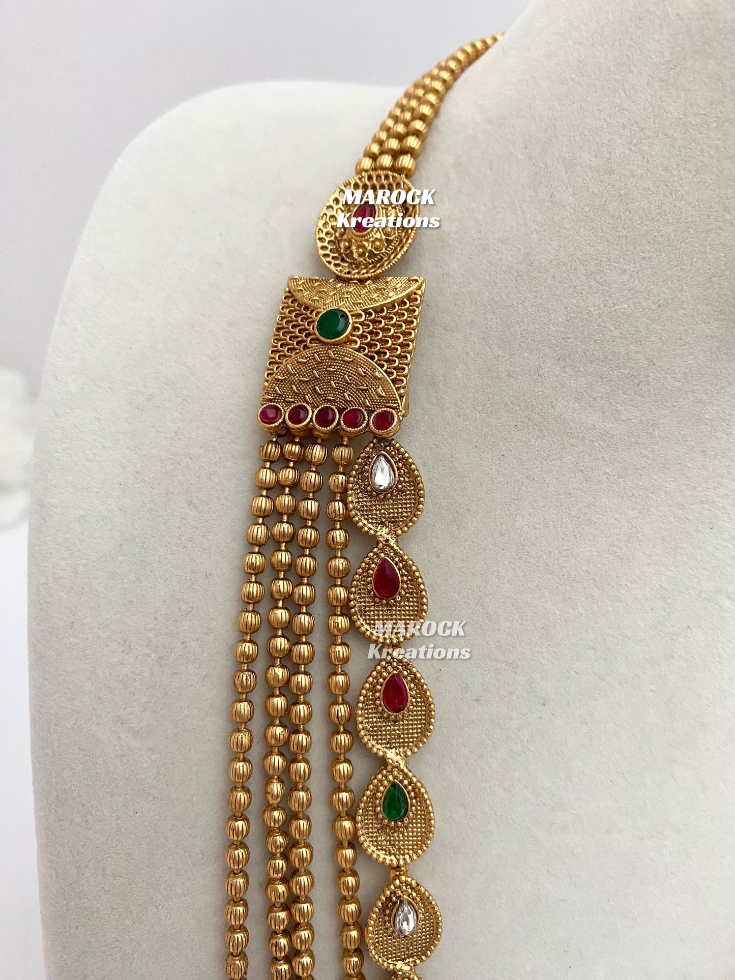 Gold Plated Matt finish Rani Haar/Rajwadi Long necklace