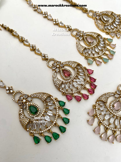 Antique Gold base American Diamond Tikka