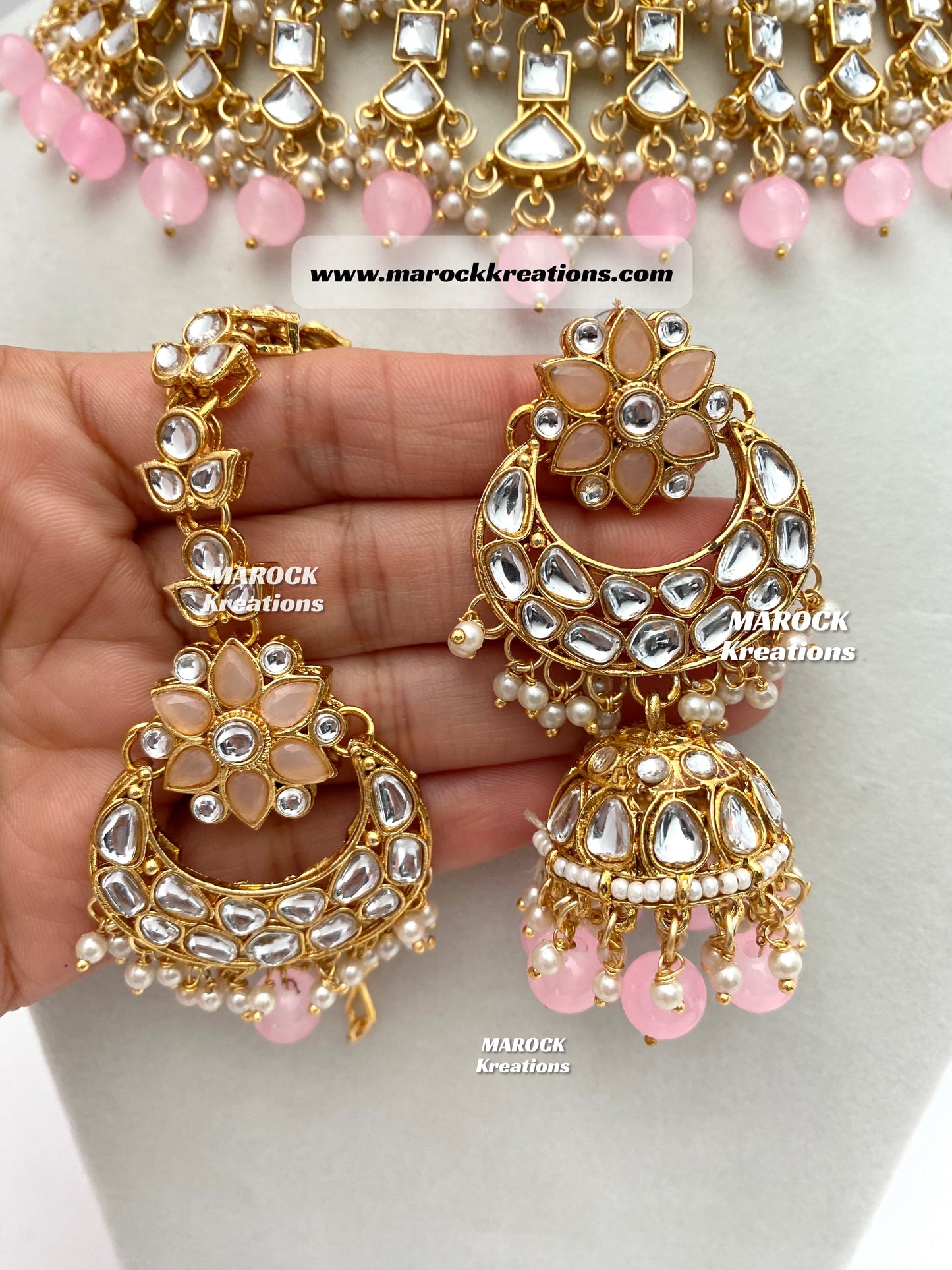 Statement Kundan Necklace set comes with Jhumki Earrings and Tikka