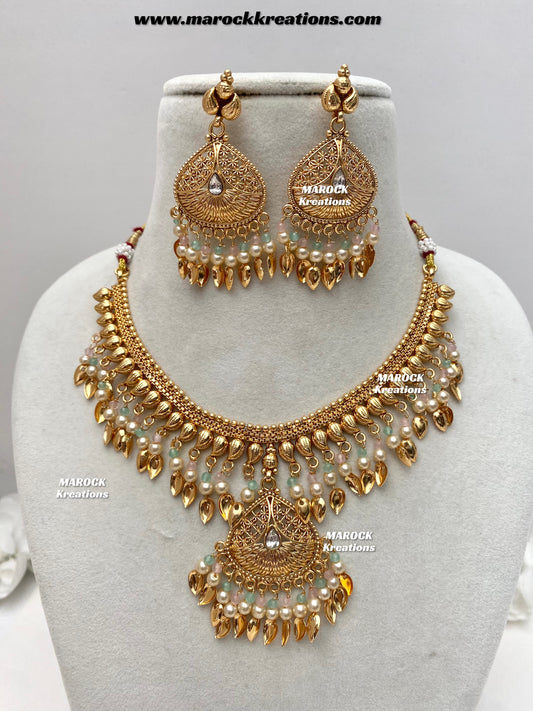 Feraz Premium Quality Gold Plated peepal patti necklace set