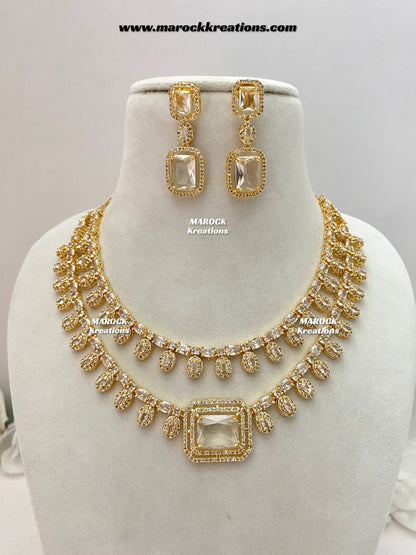 Eshika Gold American Diamond double layer Necklace set