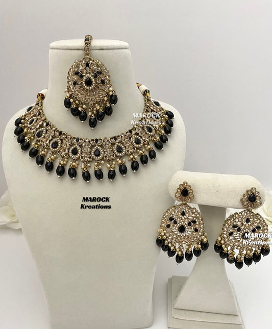 Antique Gold/Black Polki Necklace set