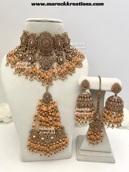 Nazmun Antique Gold Pakistani Polki  choker/necklace set with Passa
