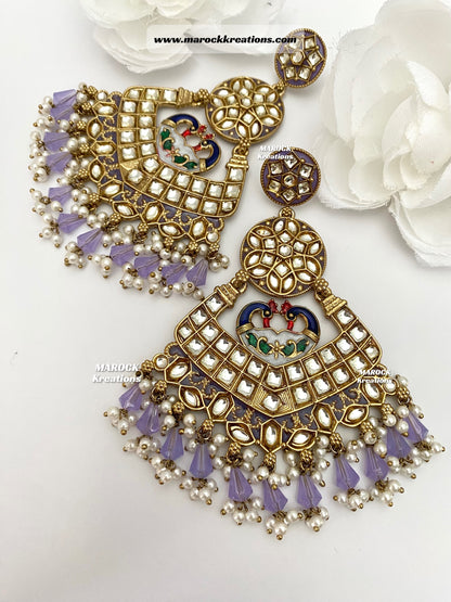 Premium Quality Kundan Meenakari Statement Earrings