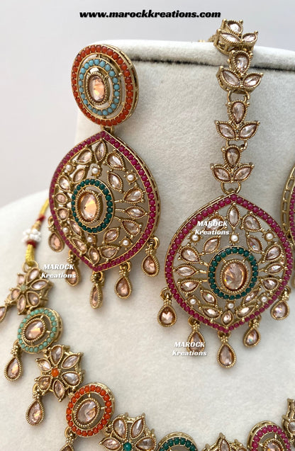 Mavis Antique Gold Polki Necklace set