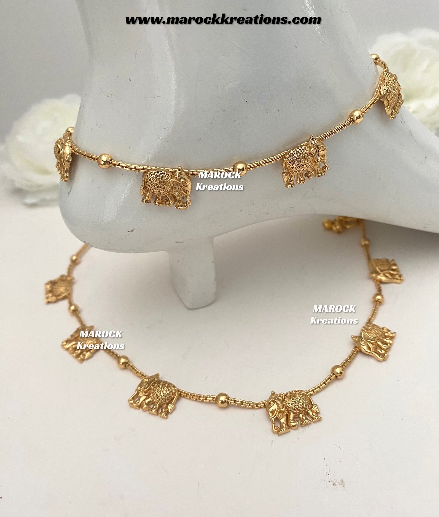Mirina Gold plated elephant crafted Anklets/Payal/Jhanjhran (come in a pair)