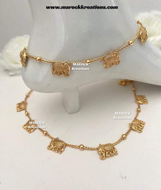 Mirina Gold plated elephant crafted Anklets/Payal/Jhanjhran (come in a pair)