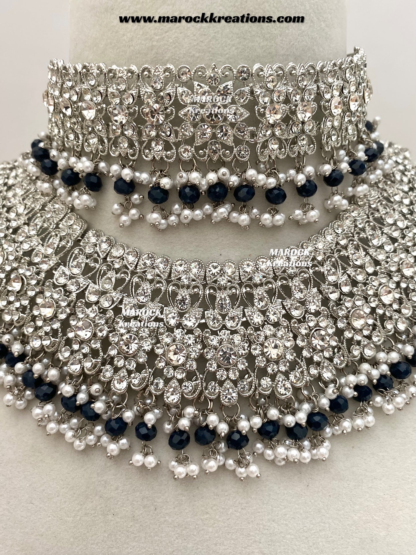 Sarwat Premium Quality Pakistani Silver Navy Blue Bridal set/bridal jewelry