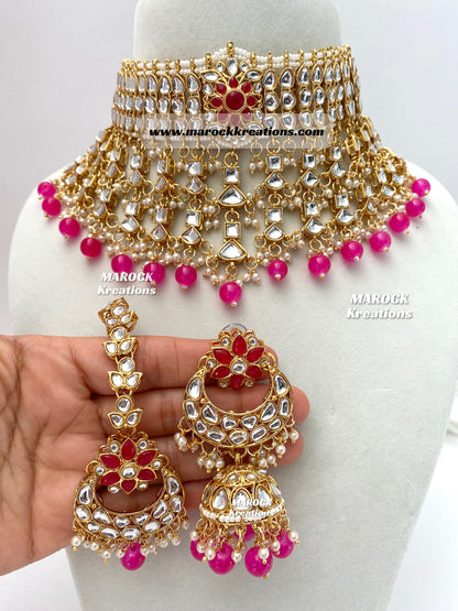 Statement Kundan Necklace set comes with Jhumki Earrings and Tikka