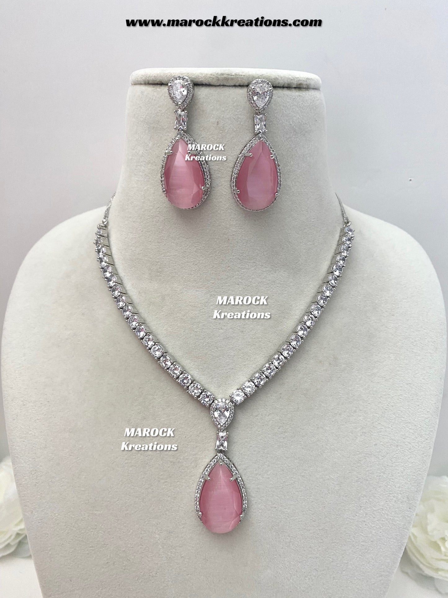 Ambreen Silver American Diamond Necklace set