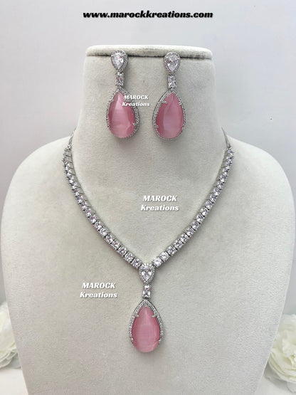 Ambreen Silver American Diamond Necklace set