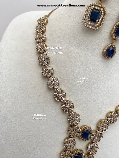 Claudia Antique Gold American Diamond Statement Necklace set