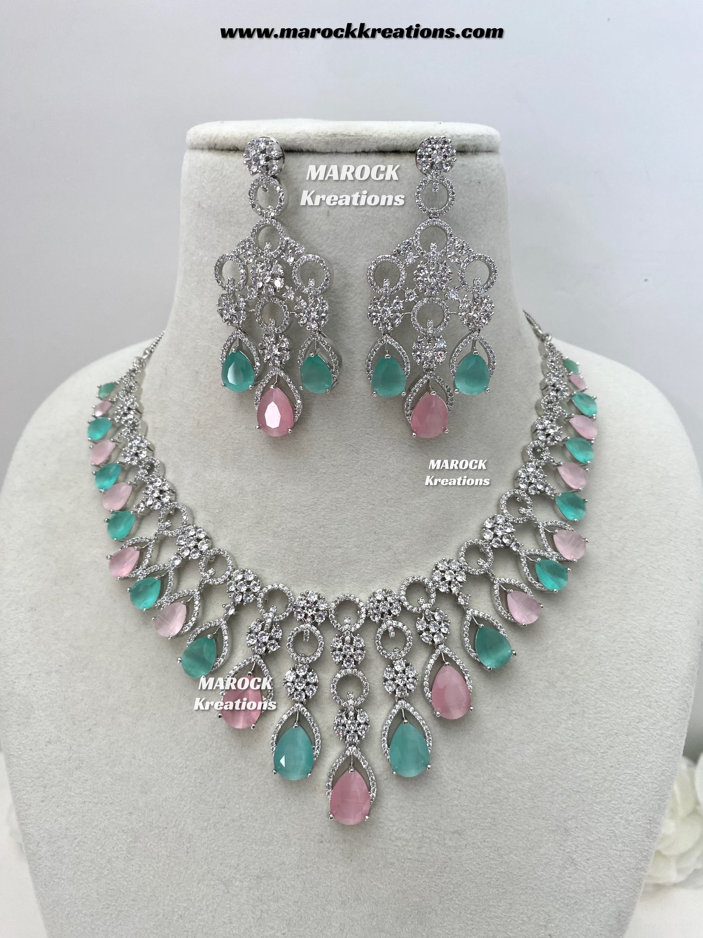 Anshika Silver American Diamond Necklace set