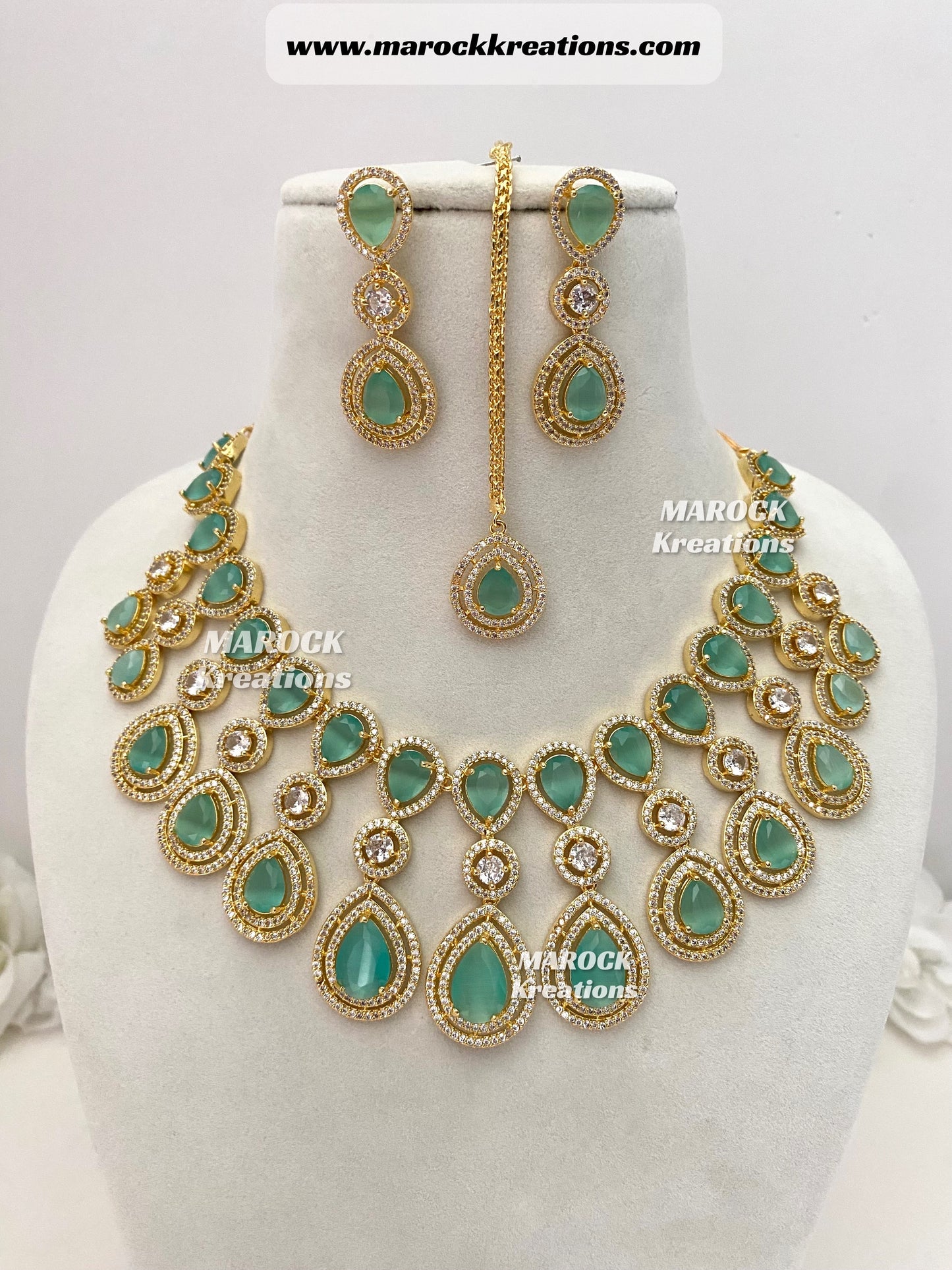 Soha Golden American Diamond Necklace set