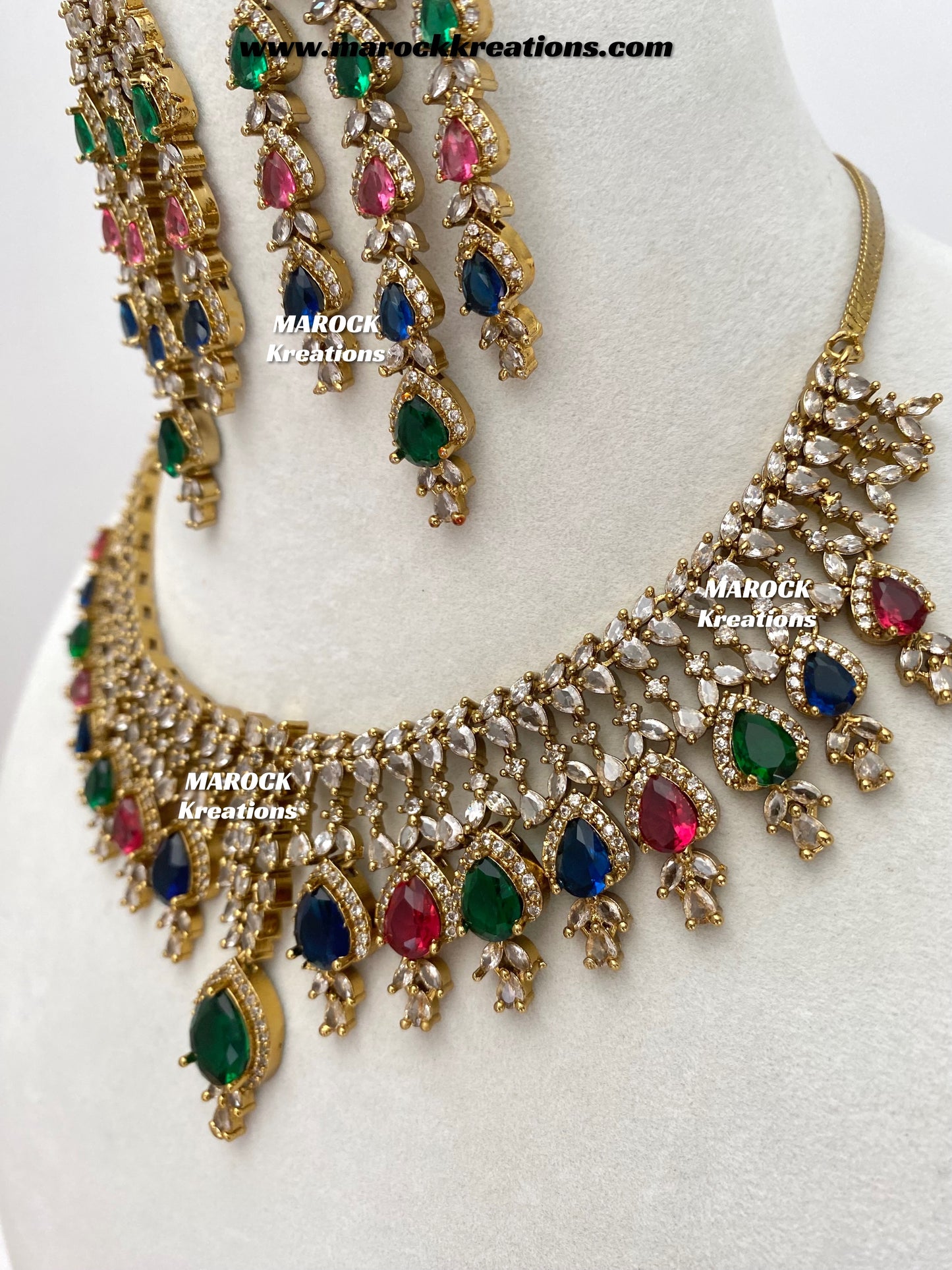 Naima Antique Gold American diamond Statement Necklace set