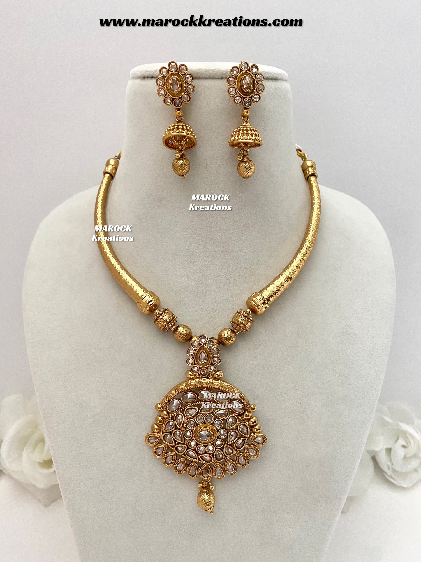 Sama Gold plated exclusive Polki hasli Necklace set