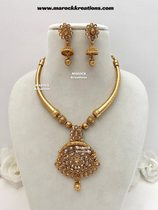 Sama Gold plated exclusive Polki hasli Necklace set