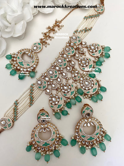 Nirvi Premium Quality Rose Gold Kundan Meenakari Choker/Necklace set