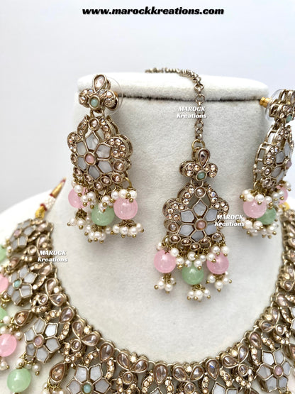 Arpan Antique Gold Polki MOP Statement Necklace set