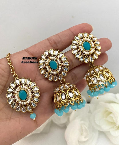 Sehaj Kundan Jhumki Earrings and tikka set