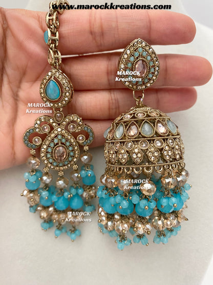 Nazmun Antique Gold Pakistani Polki  choker/necklace set with Passa