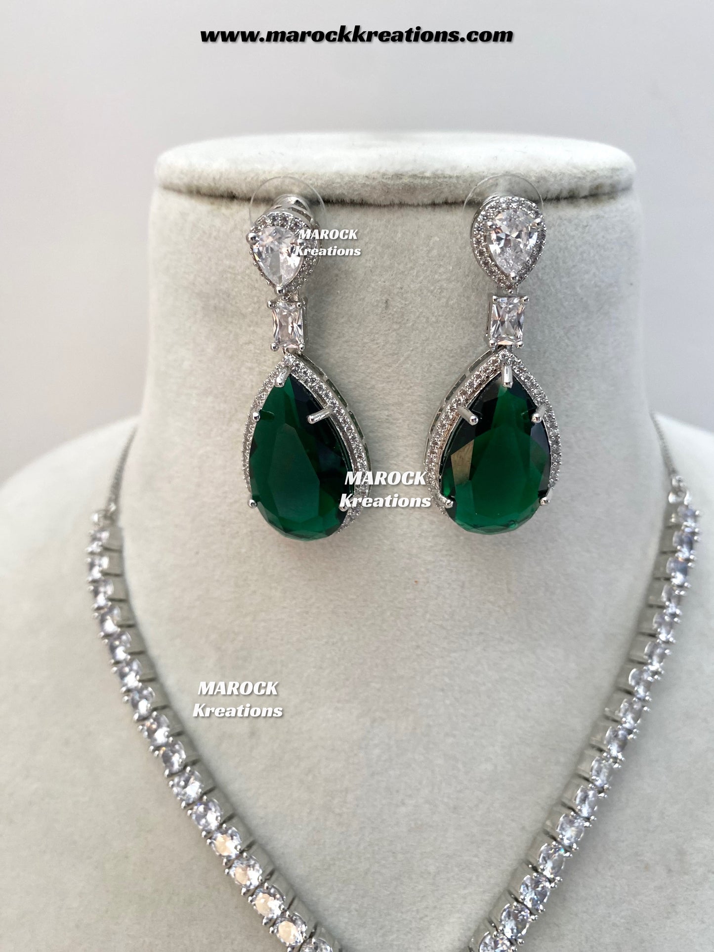 Ambreen Silver American Diamond Necklace set