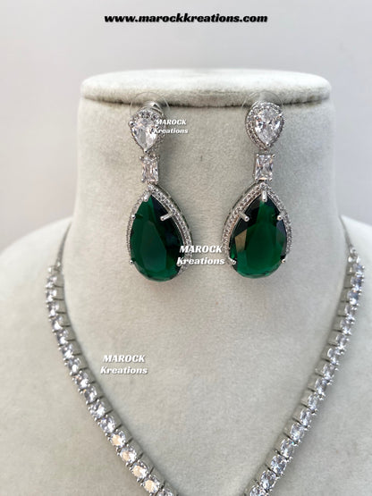 Ambreen Silver American Diamond Necklace set