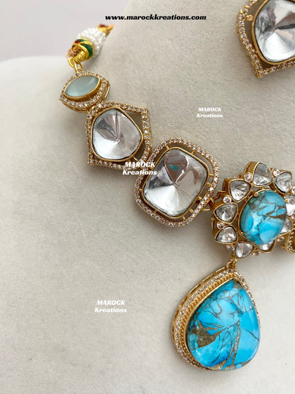 Kalpana Premium Quality Moissanite Kundan and doublet stone Statement Choker set