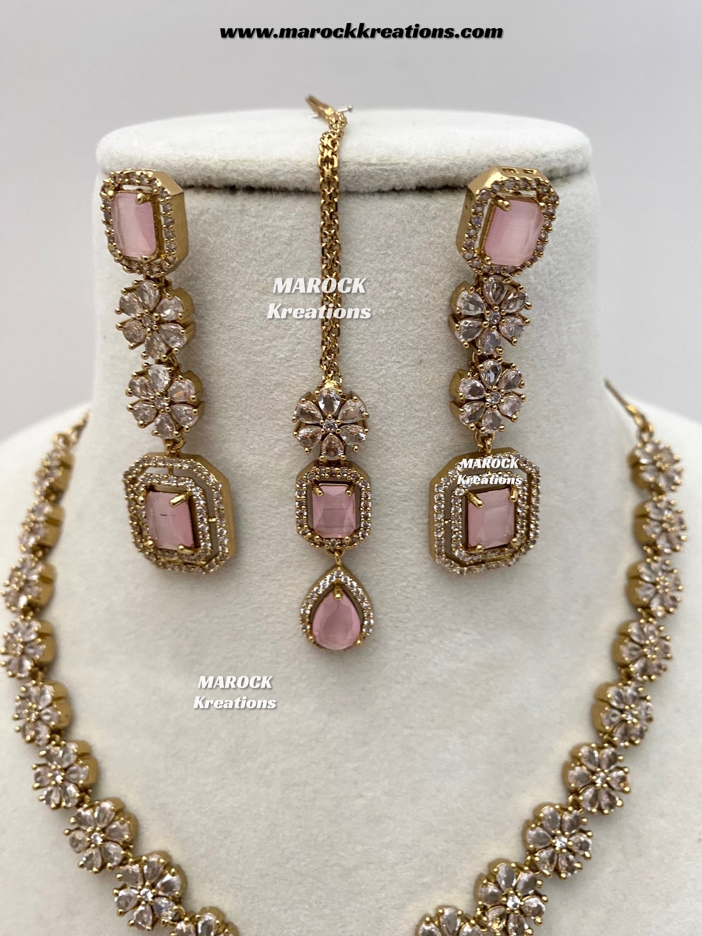 Claudia Antique Gold American Diamond Statement Necklace set