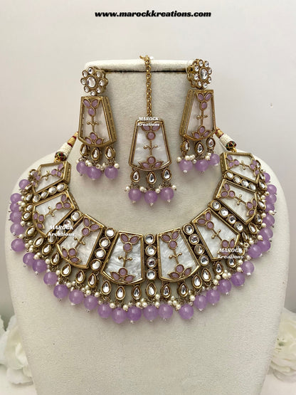 Aqeela Kundan MOP Statement Necklace set