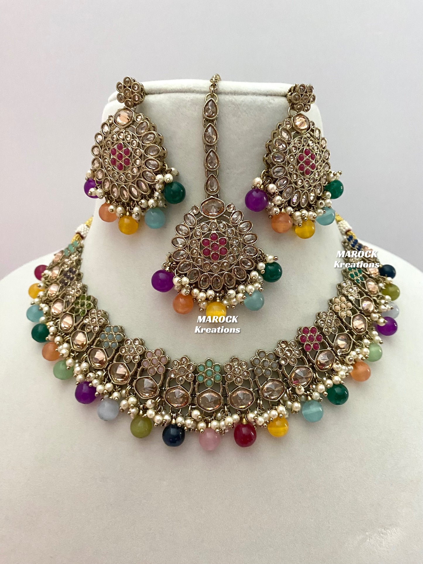 Antique Gold Polki Multi color Necklace set