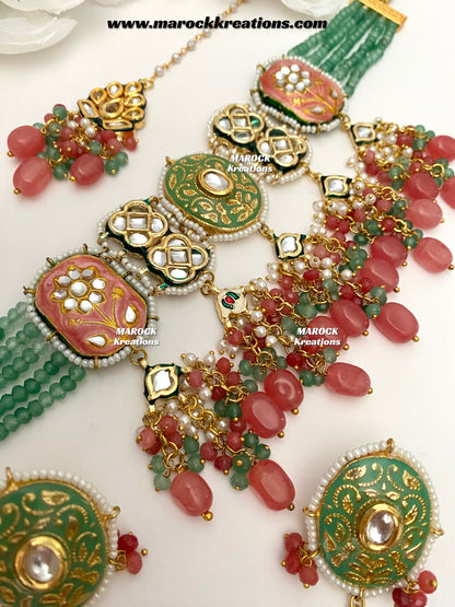 Shehnaaz Premium Quality Thappa Kundan Meenakari trendy choker set