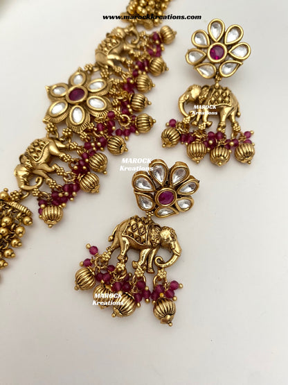 Rashmika Premium Quality exclusive Gold Plated Meenakari Rajwadi choker set