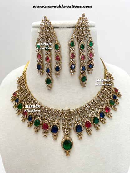 Naima Antique Gold American diamond Statement Necklace set