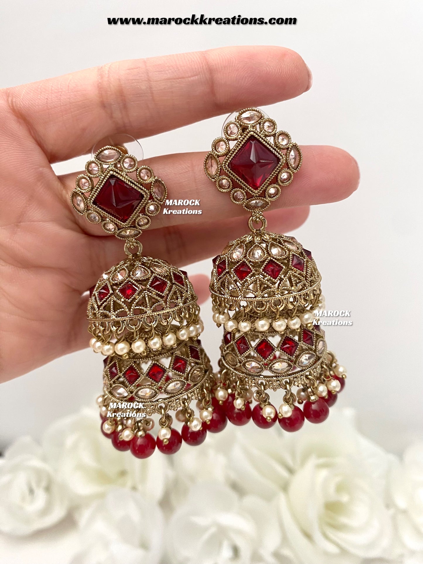 Rehana Antique Gold Polki double jhumki Statement Earrings