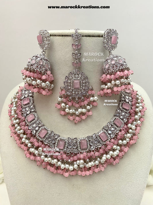 Tashfeen Silver Polki Choker/necklace set