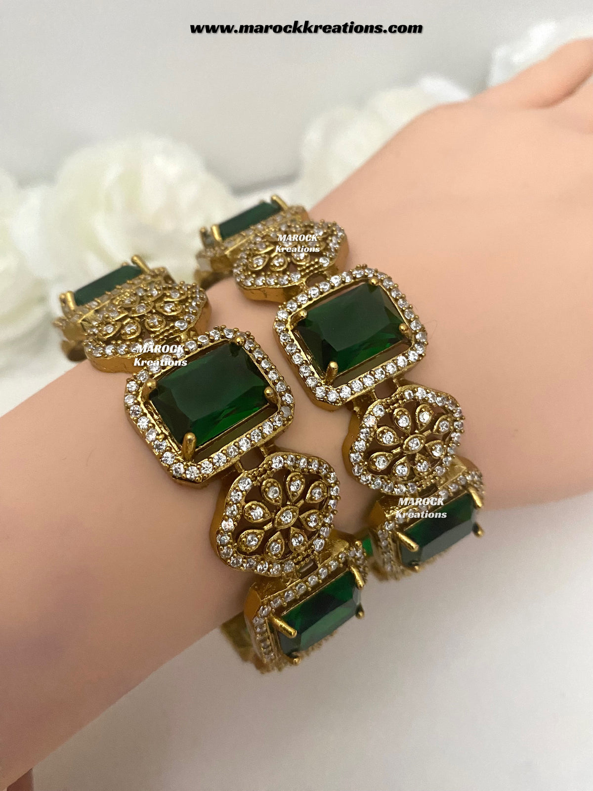 Trispa Antique Gold American Diamond Statement Bangles/Kade