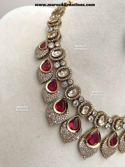 Kimmi Premium Quality Moissanite Kundan and American diamond Necklace set