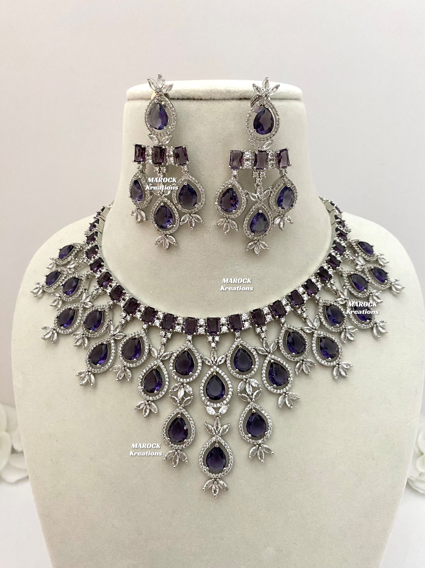 American Diamond Silver/Purple Necklace set