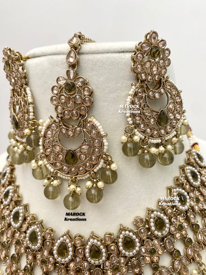 Sadhna Antique Gold Polki Necklace set