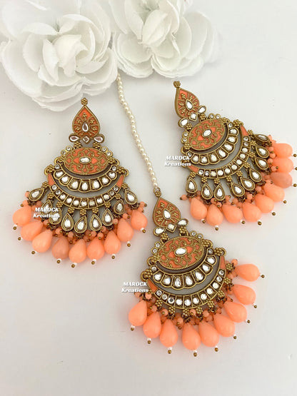 Premium Quality Kundan Meenakari Statement Earrings and tikka sets