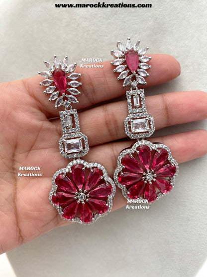 Rosy Silver American Diamond Earrings