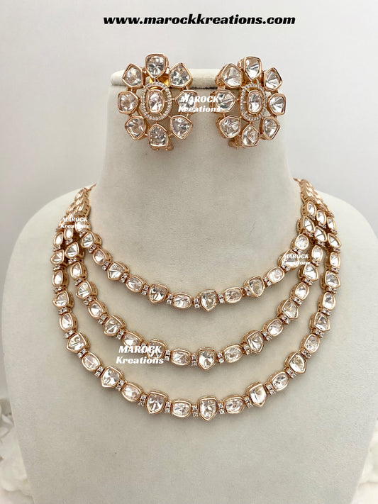 Farha Premium quality Tyani inspired gold plated triple layer statement necklace set